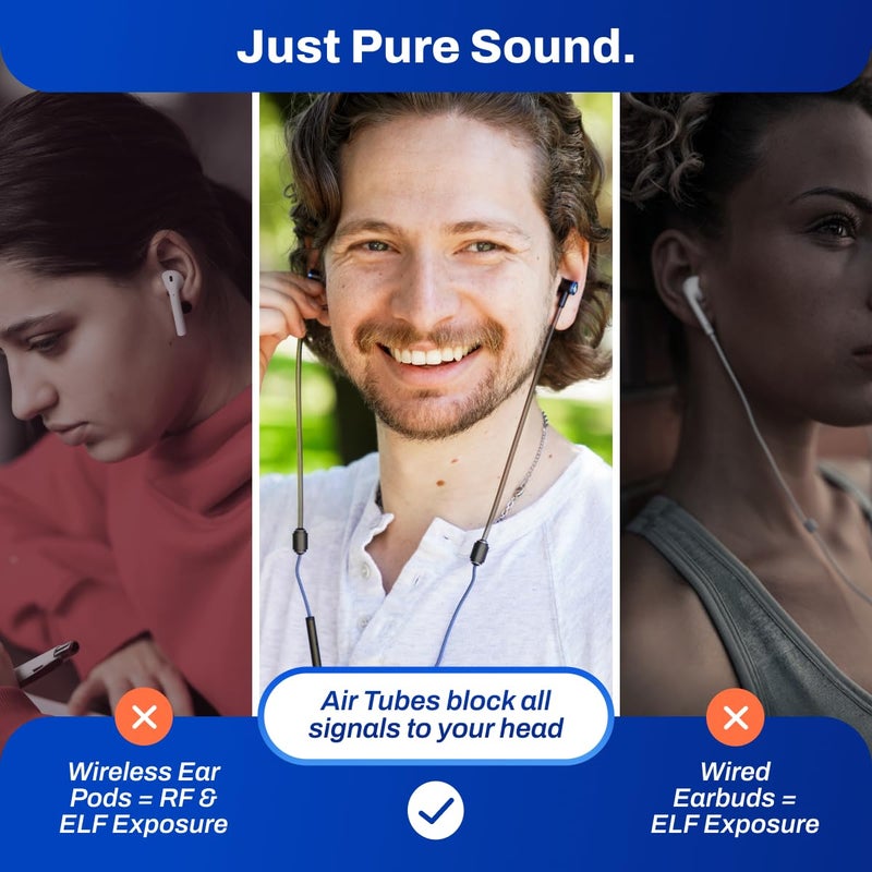 DefenderShield Air Tube Stereo Wired Earbuds â€“ Universal Acoustic Headphones with Built-in Mic & Audio Controls â€“ Secure Fit Wired Headphones with 3.5mm Audio Jack, Sports Tips & 3 Ear Tip Sizes - Image 3